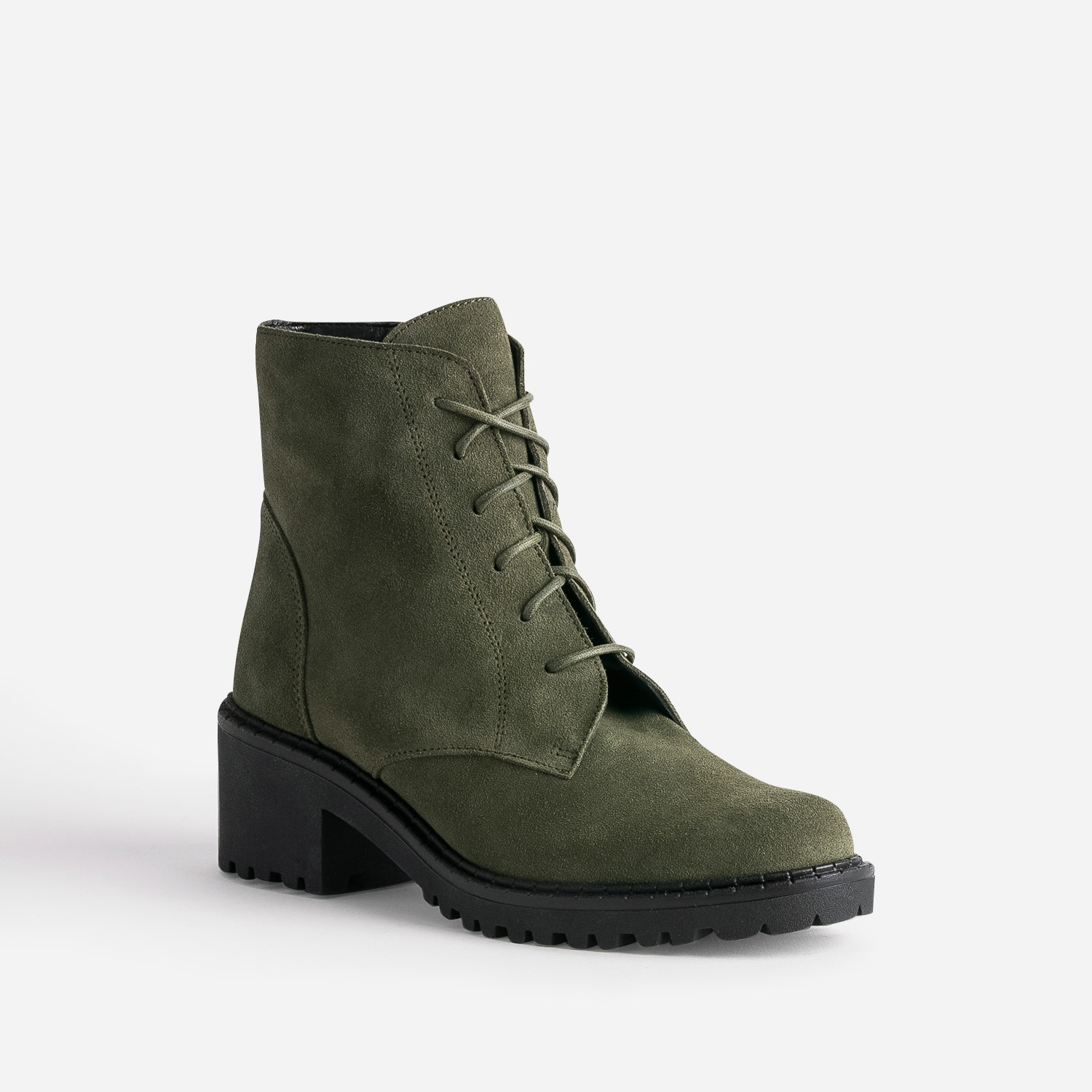 Bottine éco-conçue kaki cuir velours semelle crantée