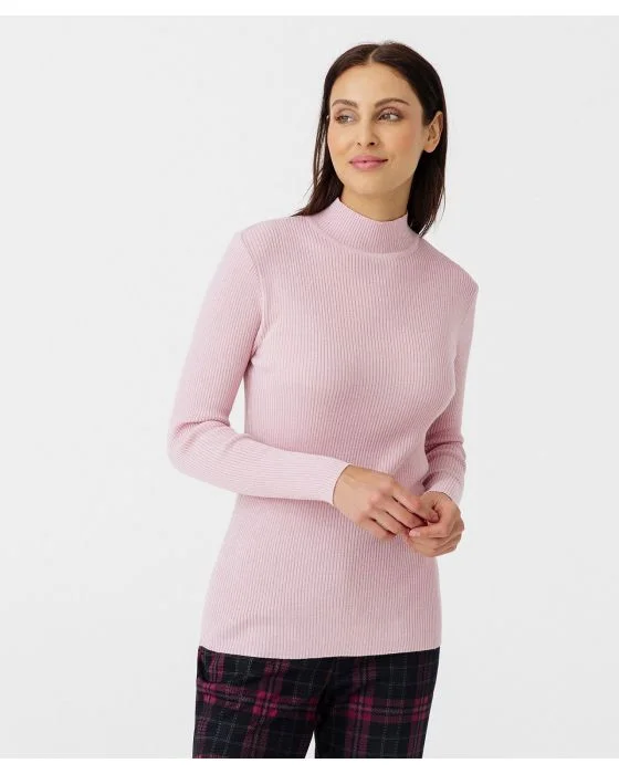 Pull col montant, 50% laine mérinos, uni et rayé