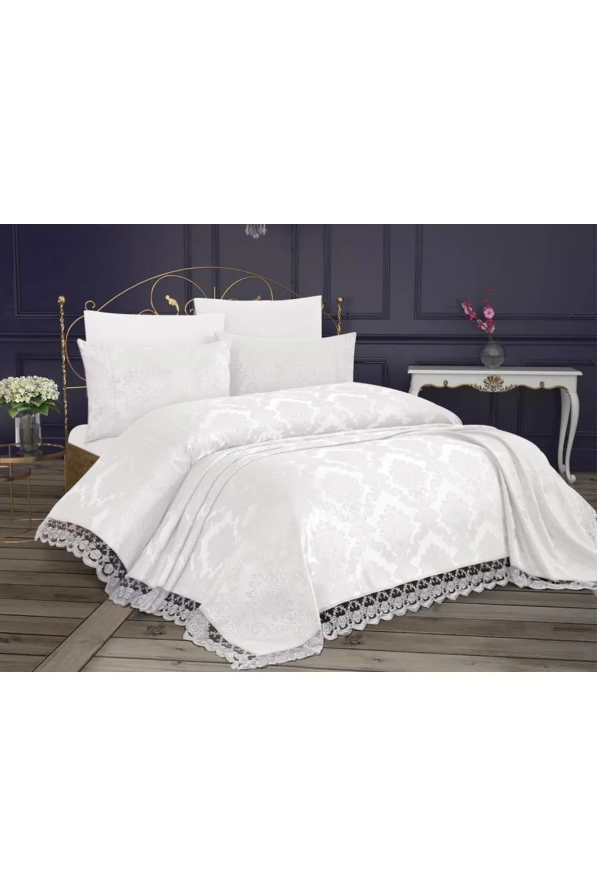 Çeyiz Diyarı  Französische Spitze Kure Tagesdecke für Einzelbett, Creme