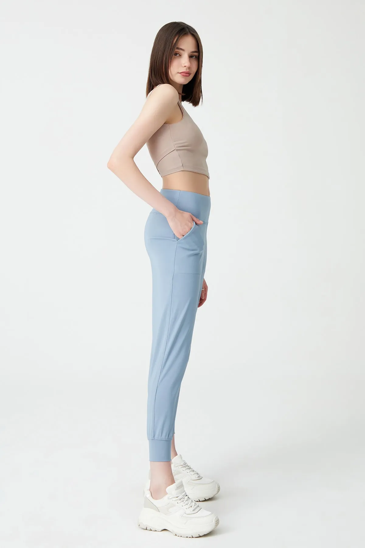 LOS OJOS  Damen-Jogginghose mit hoher Taille in Blau und Grau