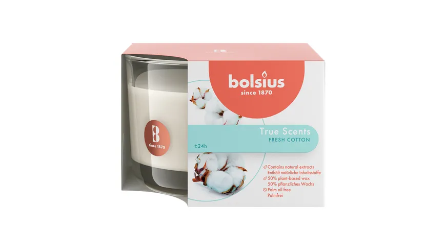 bolsius Duftglas medium True Scents Fresh Cotton weiß