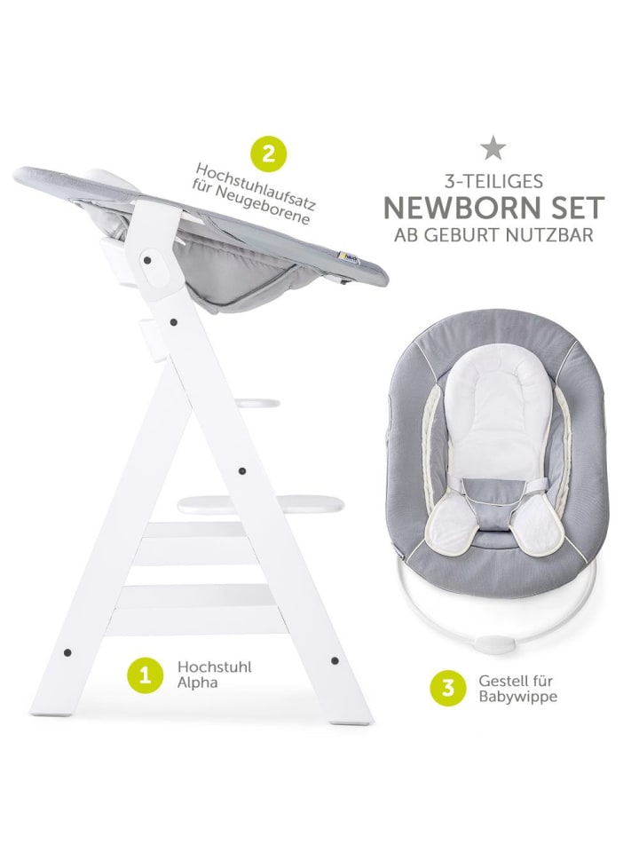 Hauck Alpha Plus White Newborn Set - 3-tlg. Hochstuhl in weiss,grau günstig kaufen onesize