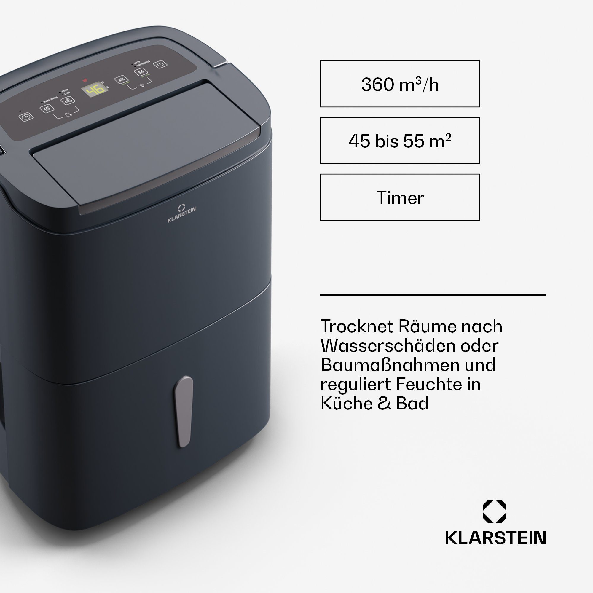Klarstein Luftentfeuchter DryFy Connect 50 Luftentfeuchter, elektrisch WiFi Kompression 50l/d 45-55m²
