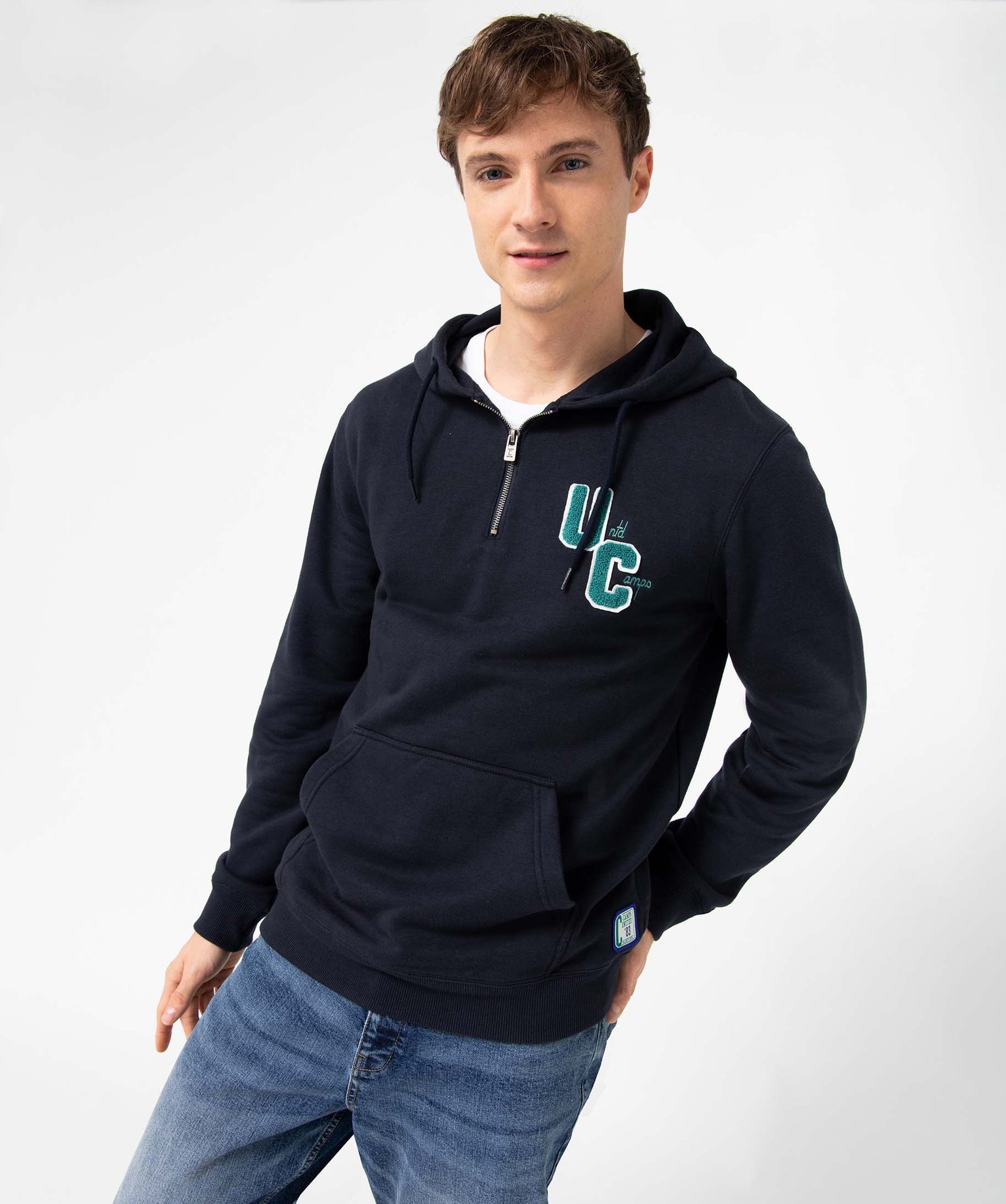 Sweat homme à capuche et col zippé - Camps United bleu fonce | GEMO