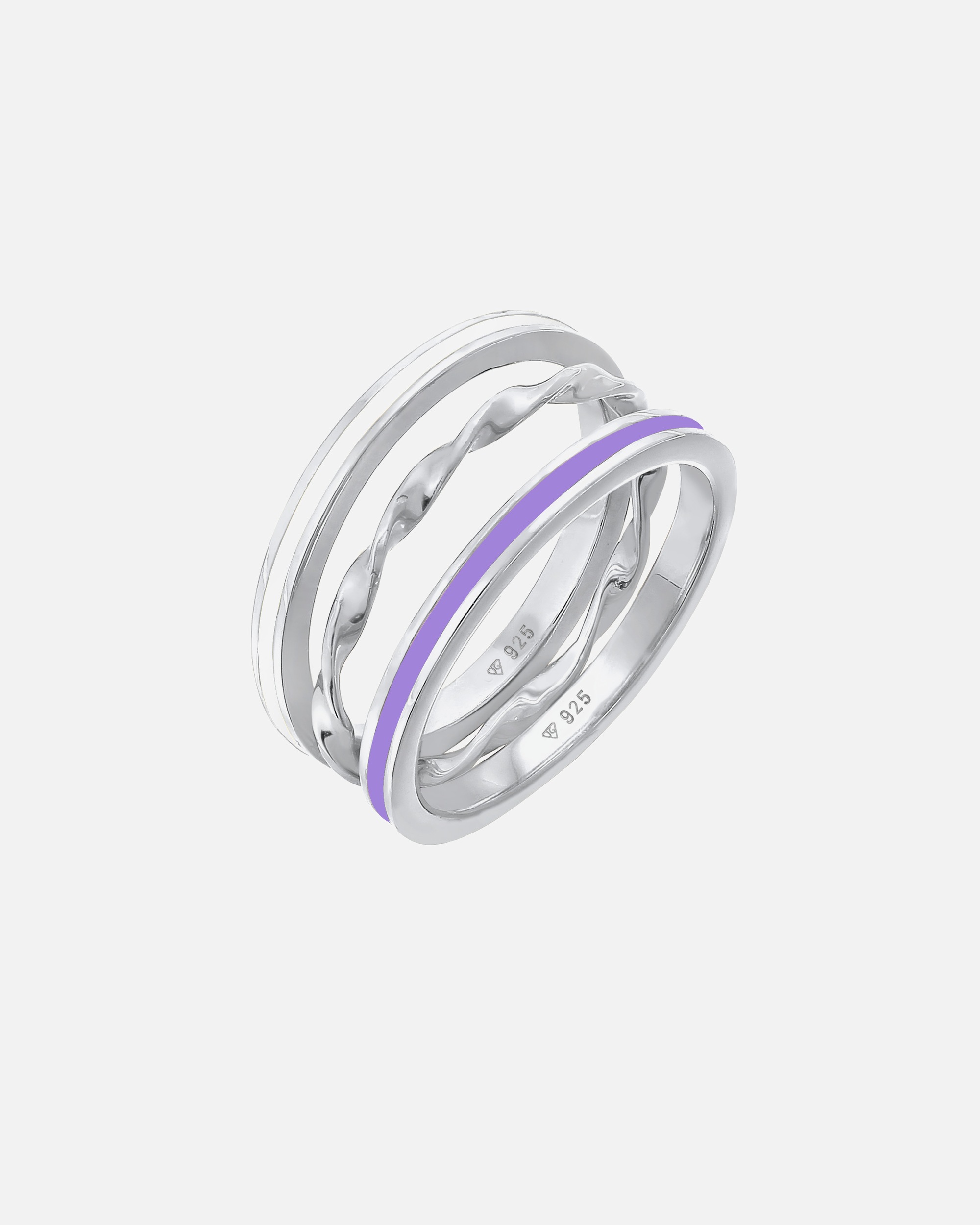 Ensemble Elli pour femme, modèle Basic Twisted Trio, 3 pièces, en argent sterling 925 émaillé violet