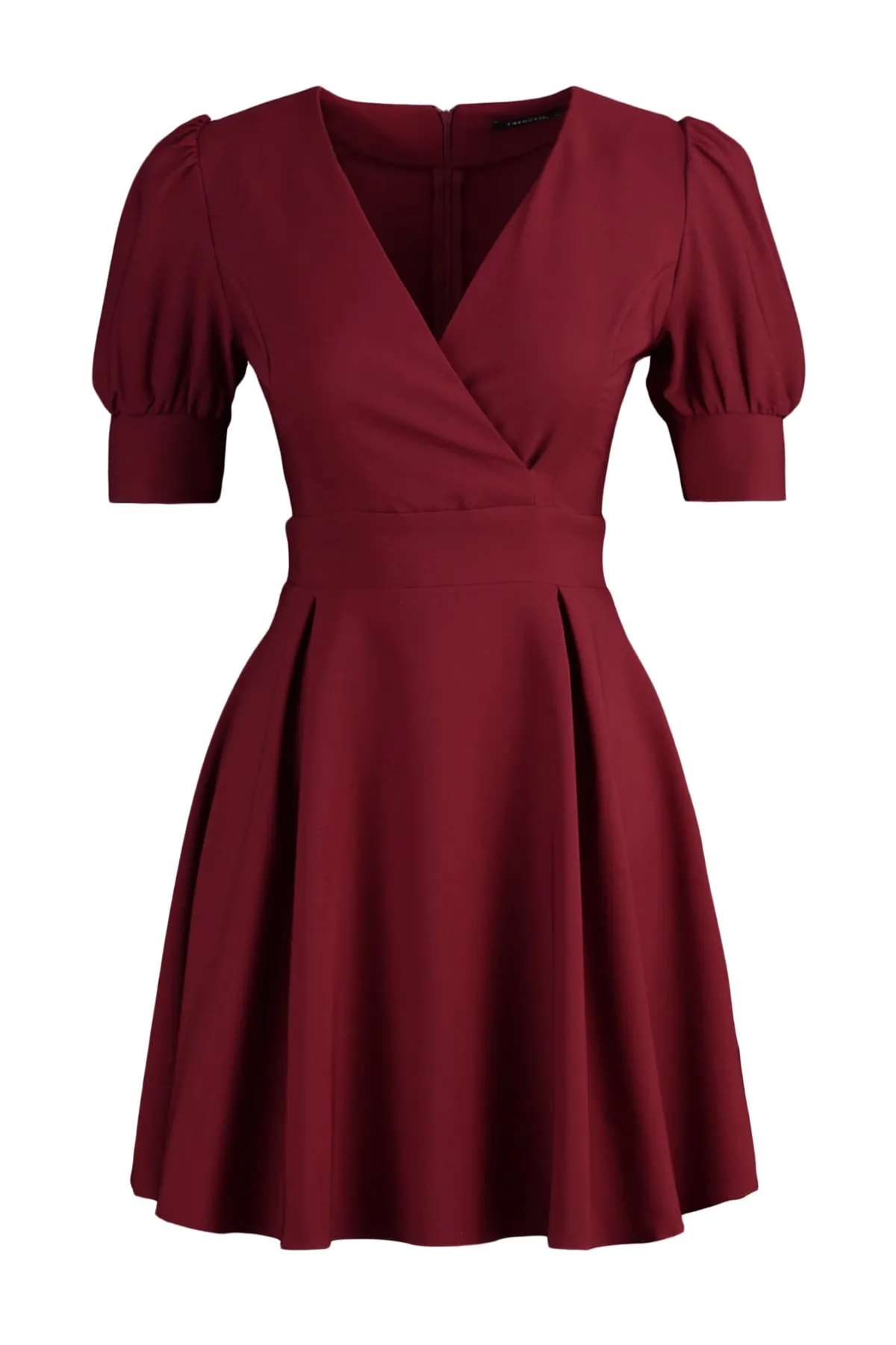 Trendyol Collection  Pflaumenfarbenes, mit Taillenöffnung geöffnetes Mini-gefüttertes, zweireihiges, plissiertes Webkleid mit Kragen TWOSS20EL1639