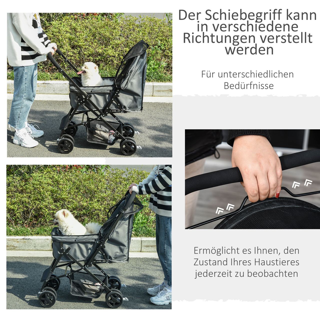 PawHut Hundebuggy Hundewagen für kleine Hunde Katzen Pet Stroller Oxford Grau