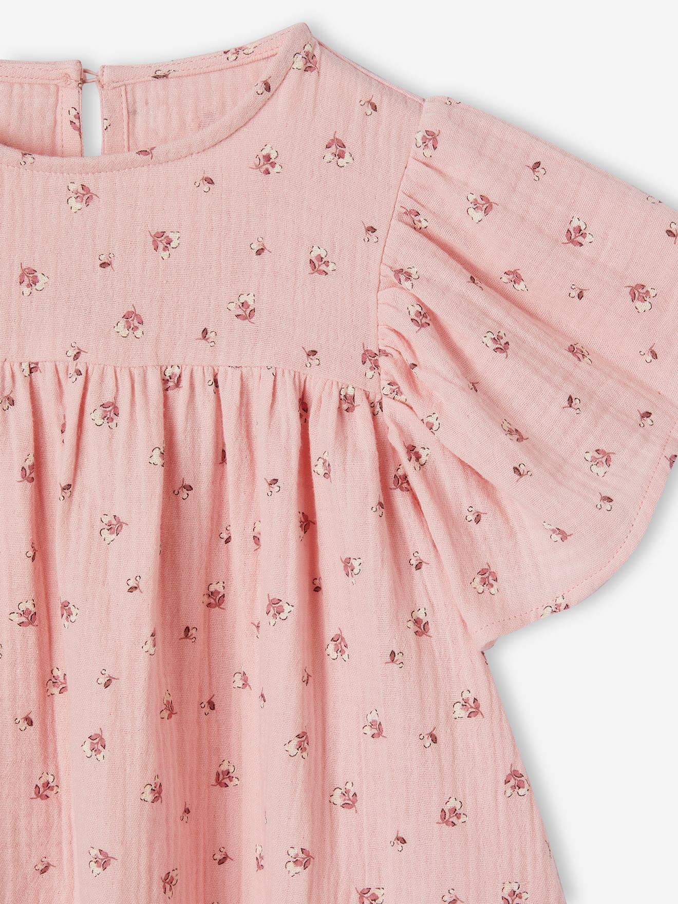 Vertbaudet Mädchen Bluse mit Schmetterlingsärmeln, Bio-Baumwolle - rosa
