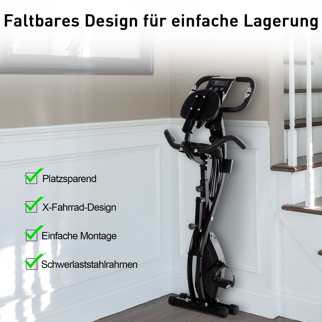 HOMCOM Heimtrainer X-Bike Fahrradtrainer LCD-Display klappbar Schwarz