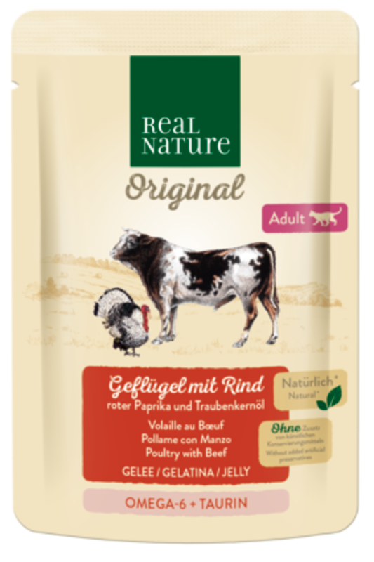 REAL NATURE Nassfutter REAL NATURE Original Adult 12x85g Geflügel mit Rind, in Gelée