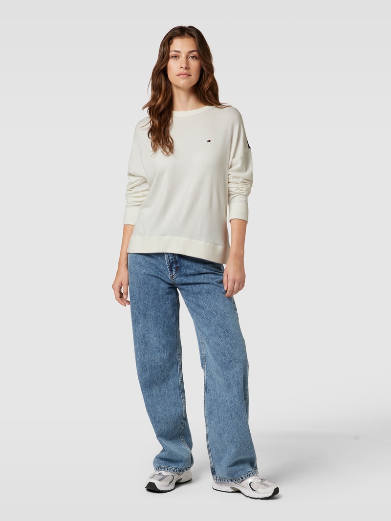 Sweatshirt aus Viskose-Mix mit Kontraststreifen in ecru