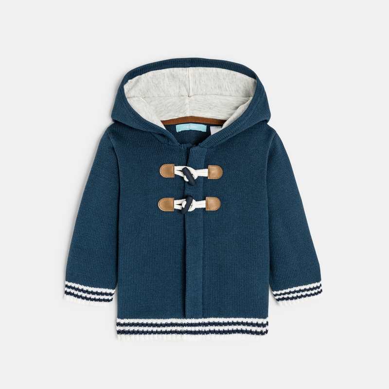 Gilet maille tricot zippé à capuche bleu bébé garçon