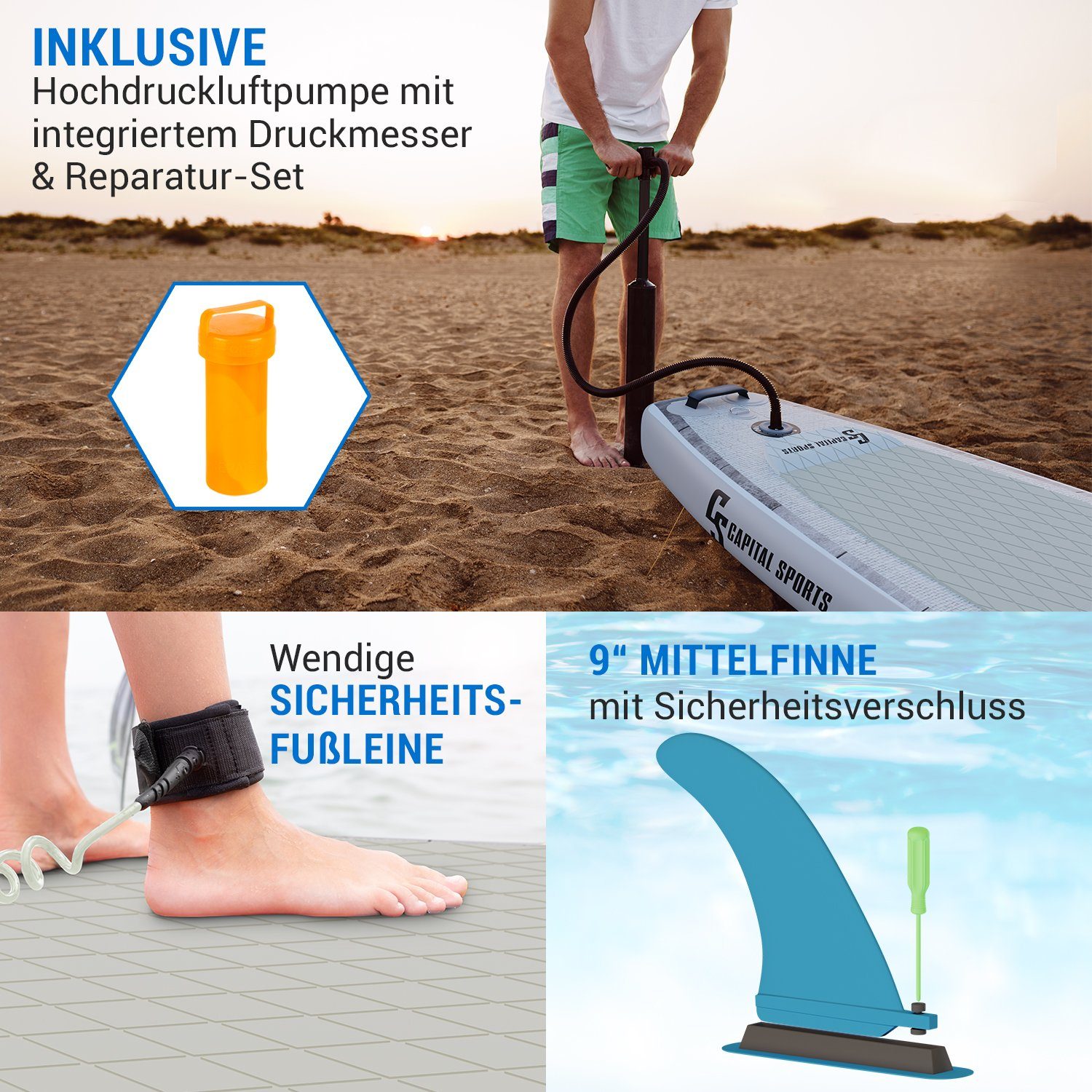 Capital Sports Inflatable SUP-Board Kipu Allrounder 365, Paddle Board, (Set), Stand Up Paddling Board Standup Paddle Board SUP Board Paddel Board