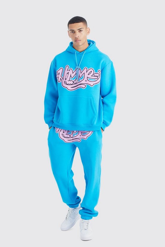Oversize Trainingsanzug mit Homme Graffiti-Print und Kapuze