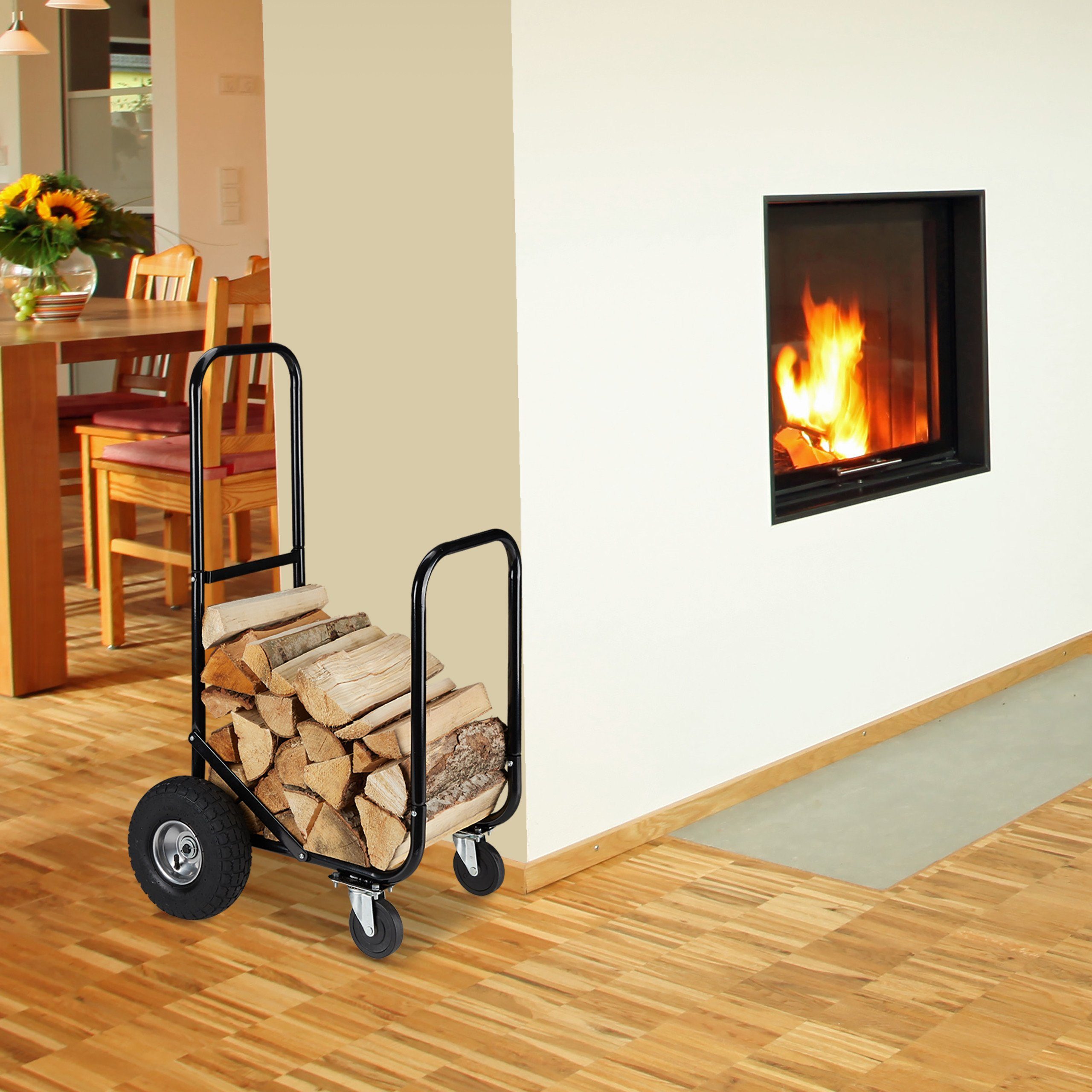 relaxdays Kaminholzregal Kaminholzwagen mit Reifen und Rollen, BxTxH:52x58x107.5 cm