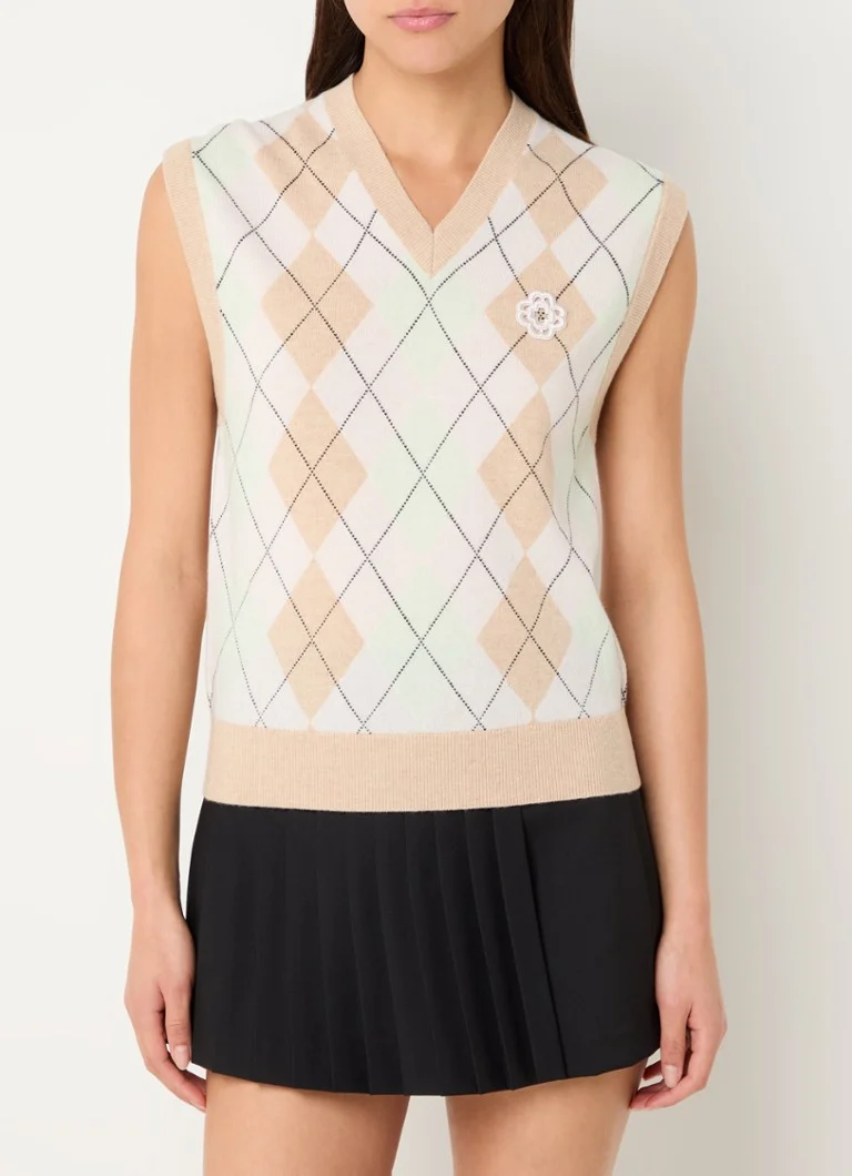 Spencer Maje, maglia fine in misto lana e cashmere con motivo a quadri.