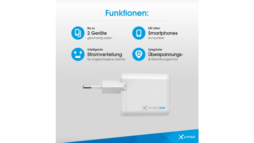 XLayer Universal 38W Powercharger USB Typ C & USB Typ A White