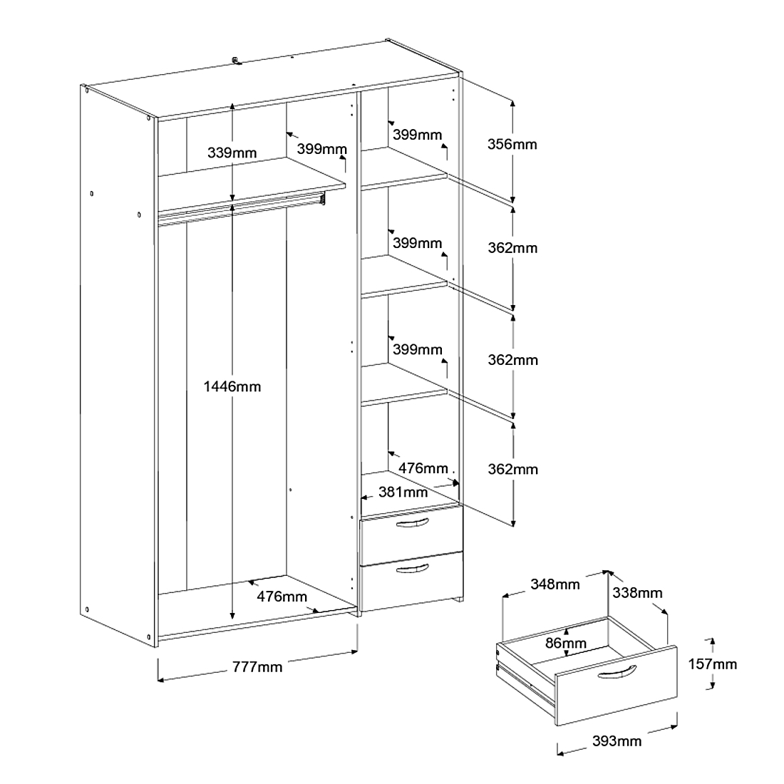 Parisot Kleiderschrank, Daily 12, 3-türig, Eiche