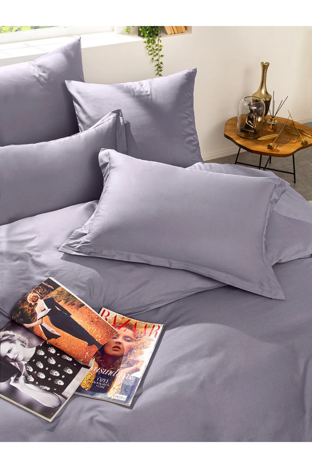 Karna Home  Klassisches Doppel-Bettbezug-Set aus Baumwollsatin