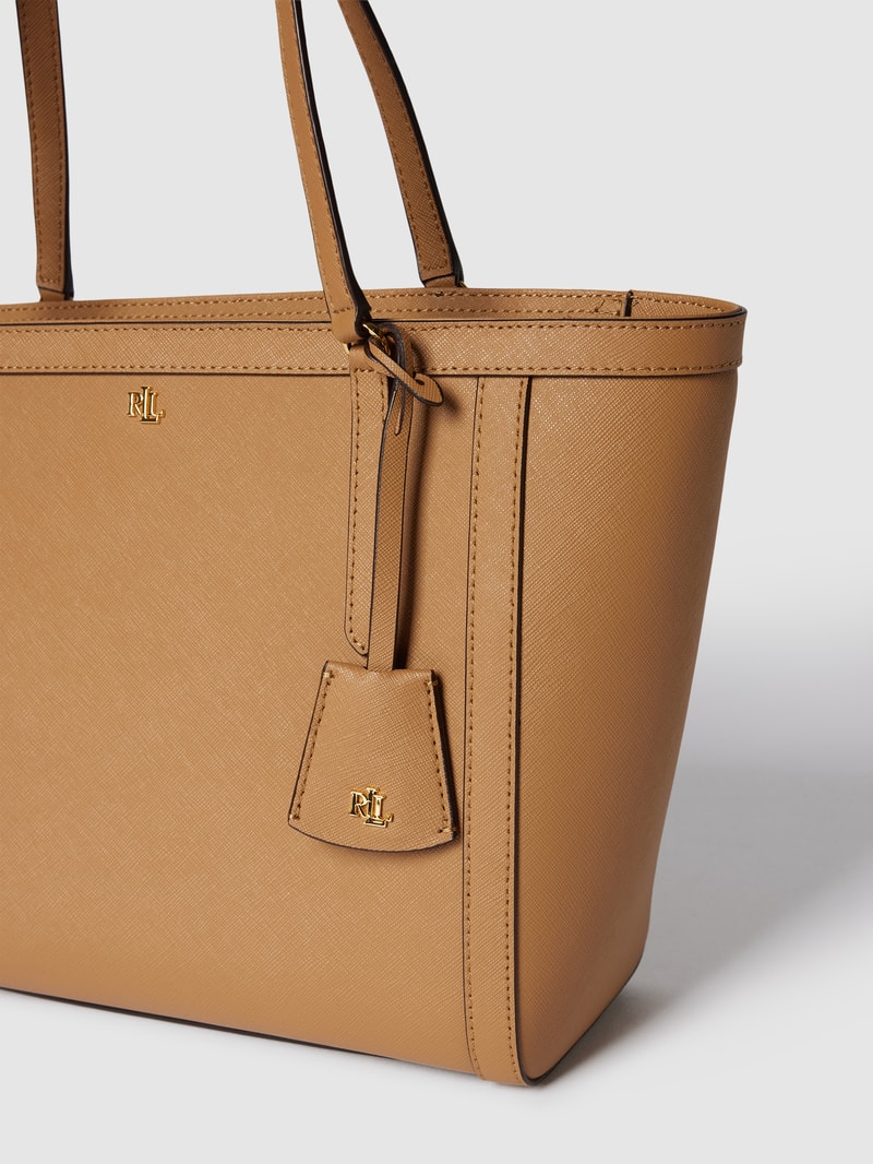 Tote Bag aus echtem Leder mit Label-Detail in sand