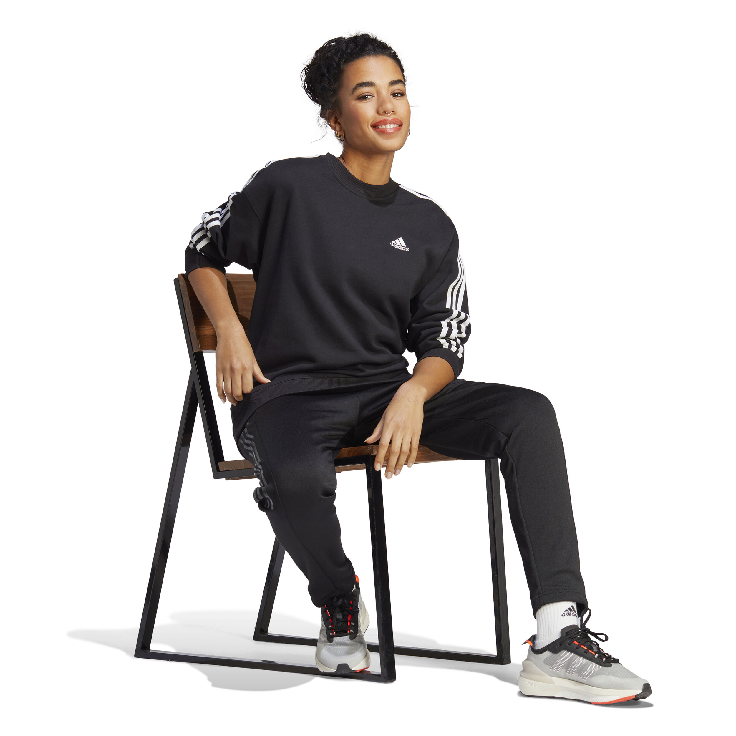 3 Stripes Sweatshirt Damen - Schwarz, Weiß