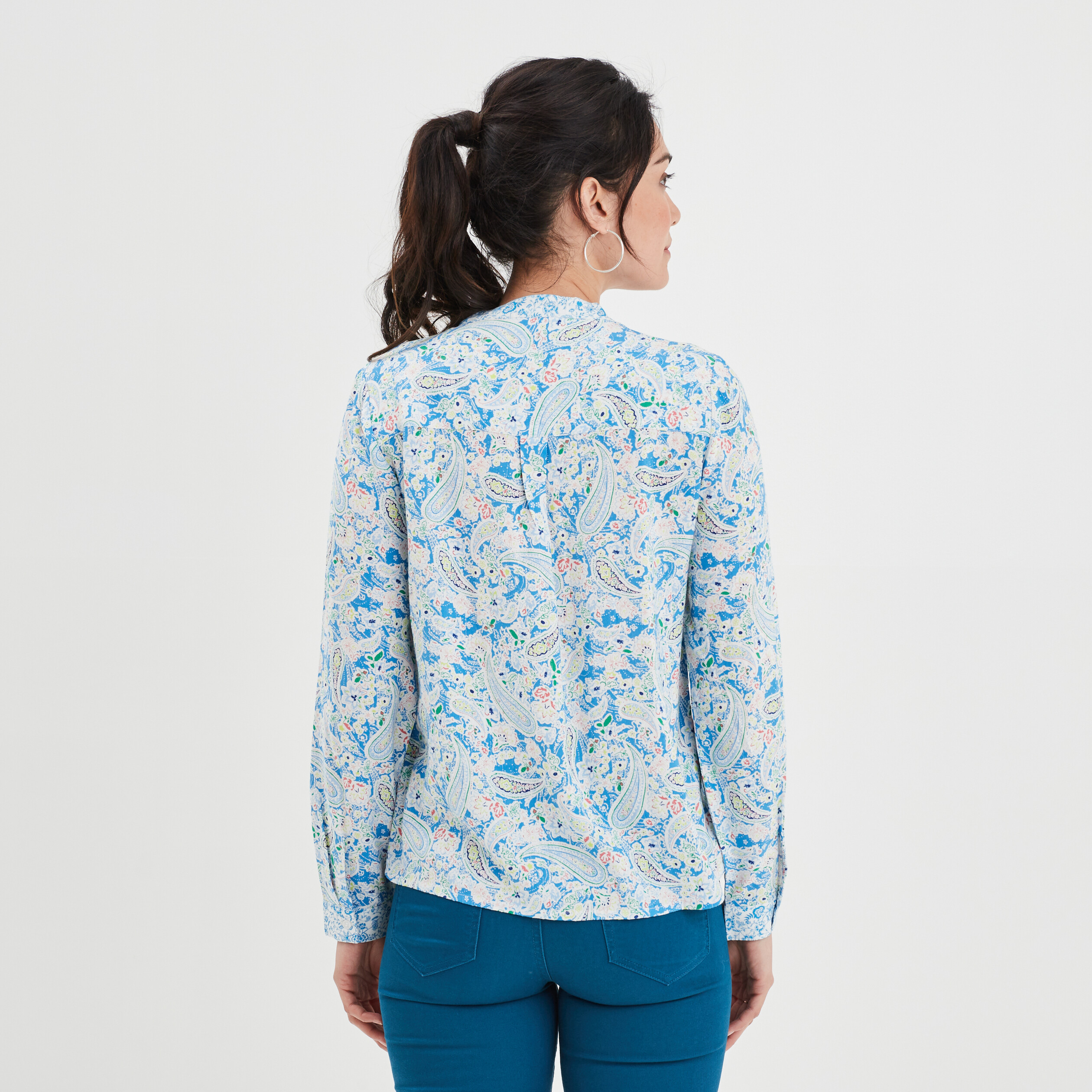 Chemise col cordons à pampilles blanc femme | La Halle