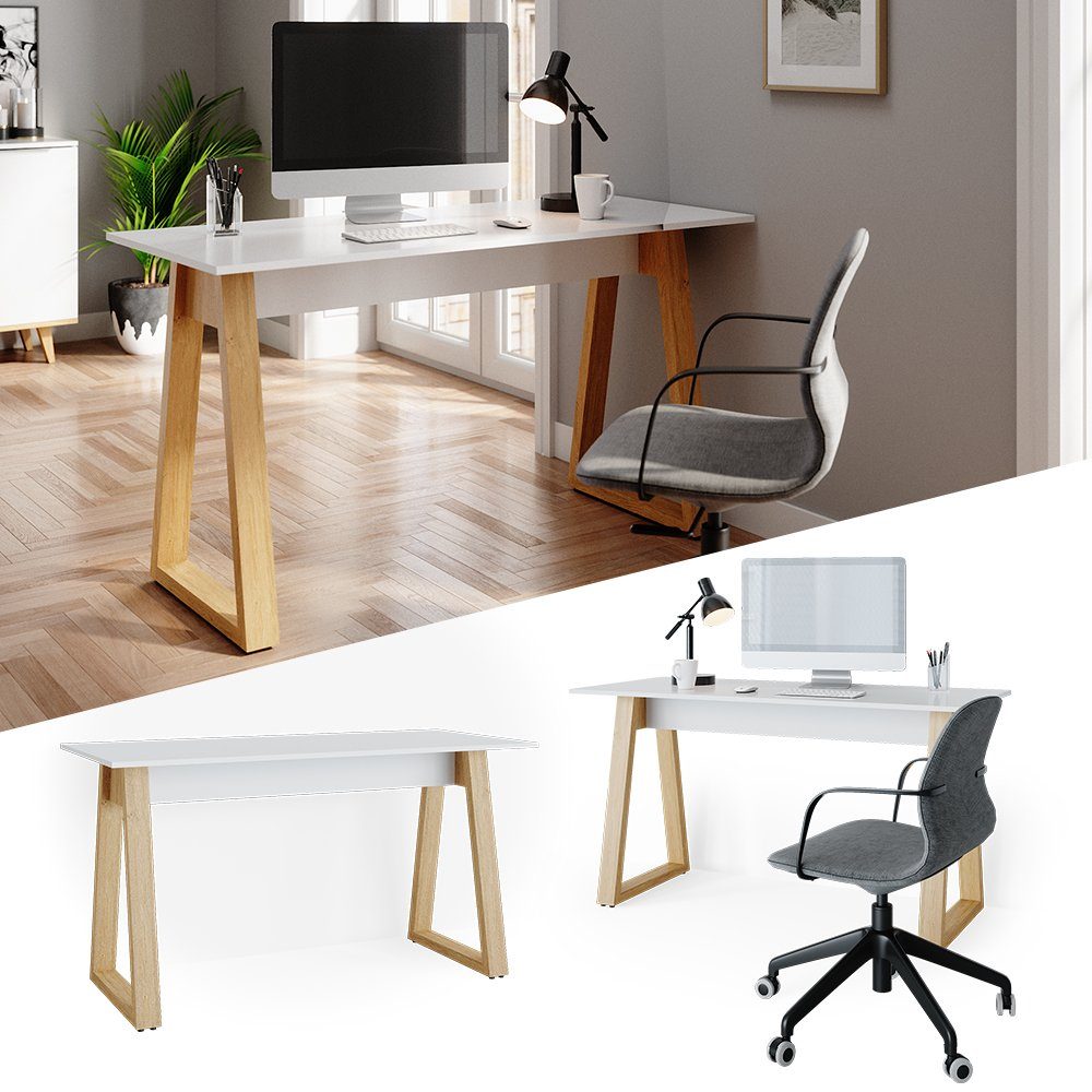 Vicco Schreibtisch Computertisch Bürotisch Arbeitszimmer NEPTUNE Weiß Eiche Skandi