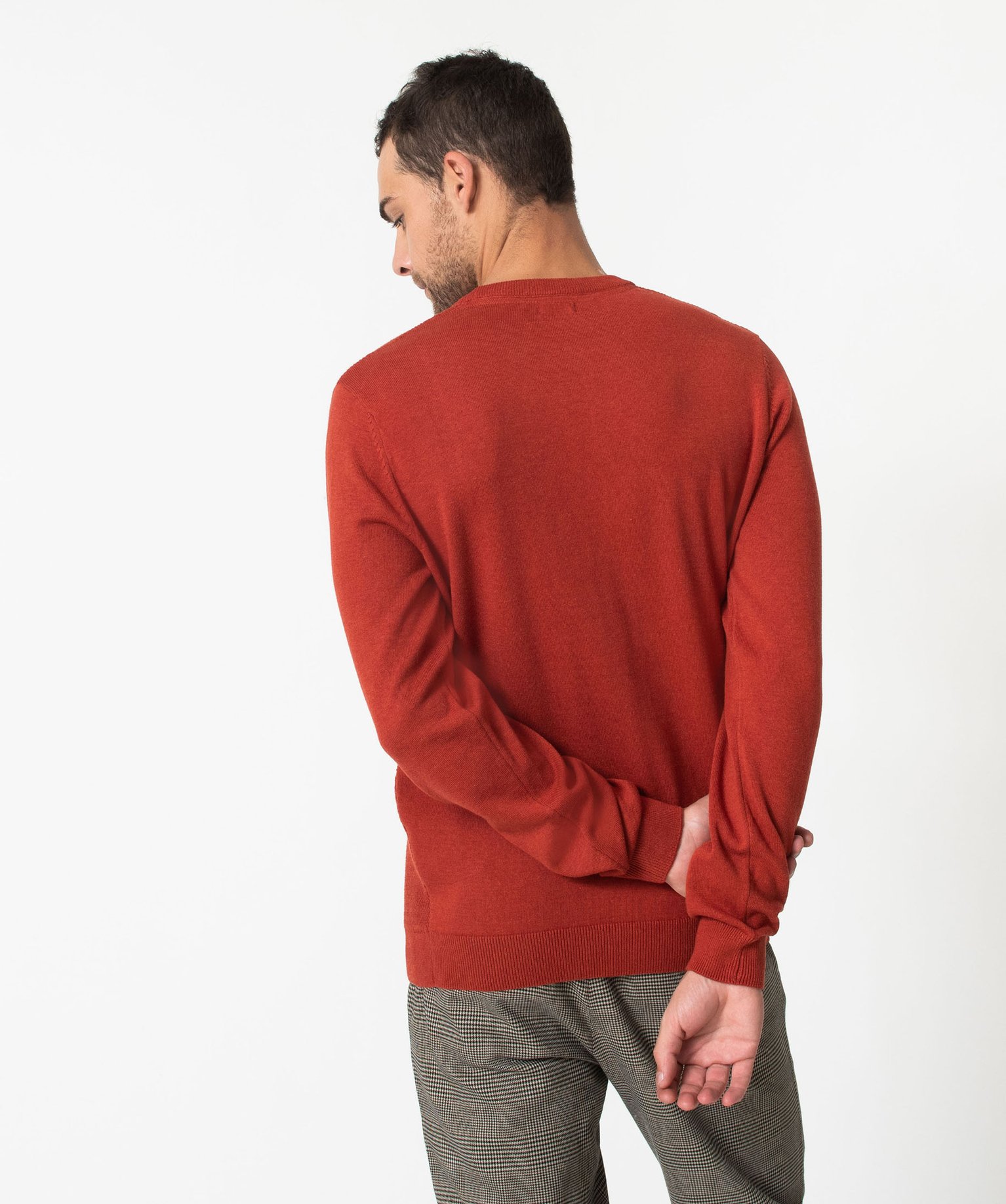 Pull en coton homme avec maille fantaisie sur l’avant rouge | GEMO