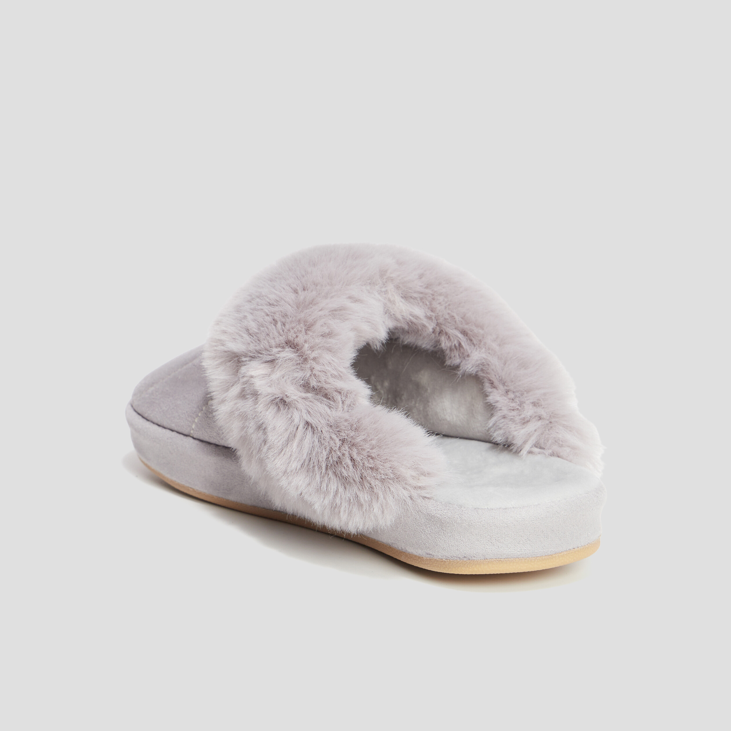 Chaussons mules avec fourrure mauve femme | La Halle