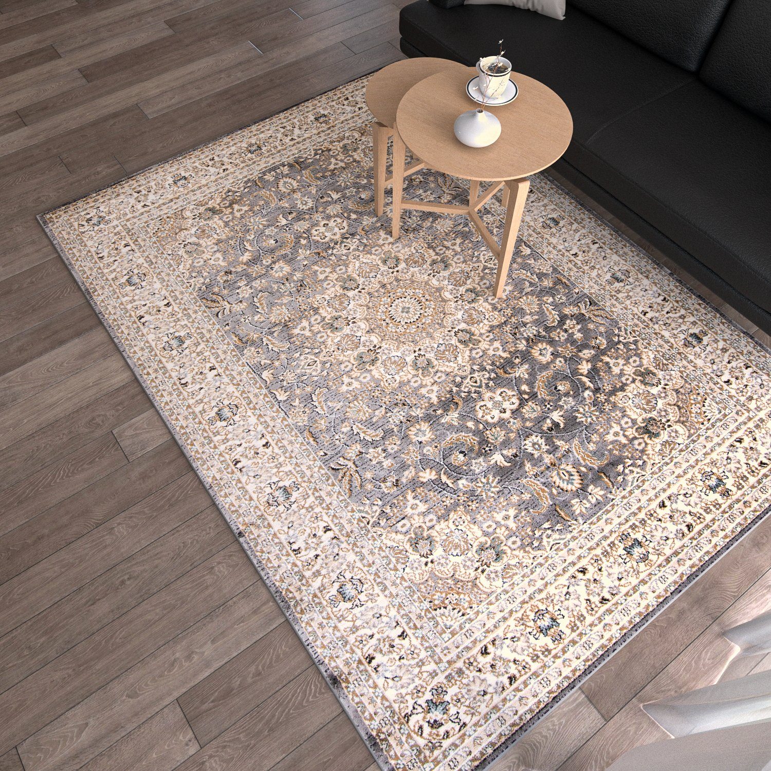 Orientteppich Oriente Teppich - Traditioneller Teppich Orient Grau, Mazovia, 60 x 100 cm, Geeignet für Fußbodenheizung, Pflegeleicht, Wohnzimmerteppich