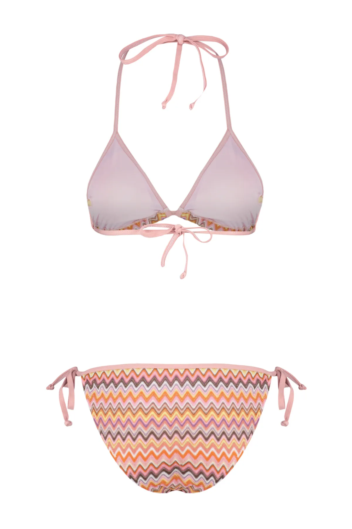 Trendyol Collection  Geometrisch gemustertes, dreieckig gebundenes Strick-Bikiniset in regulärer Form TBESS24BT00096