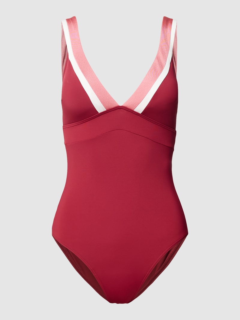 Badeanzug mit tiefem V-Ausschnitt Modell 'TAYRONA BEACH' in bordeaux rot