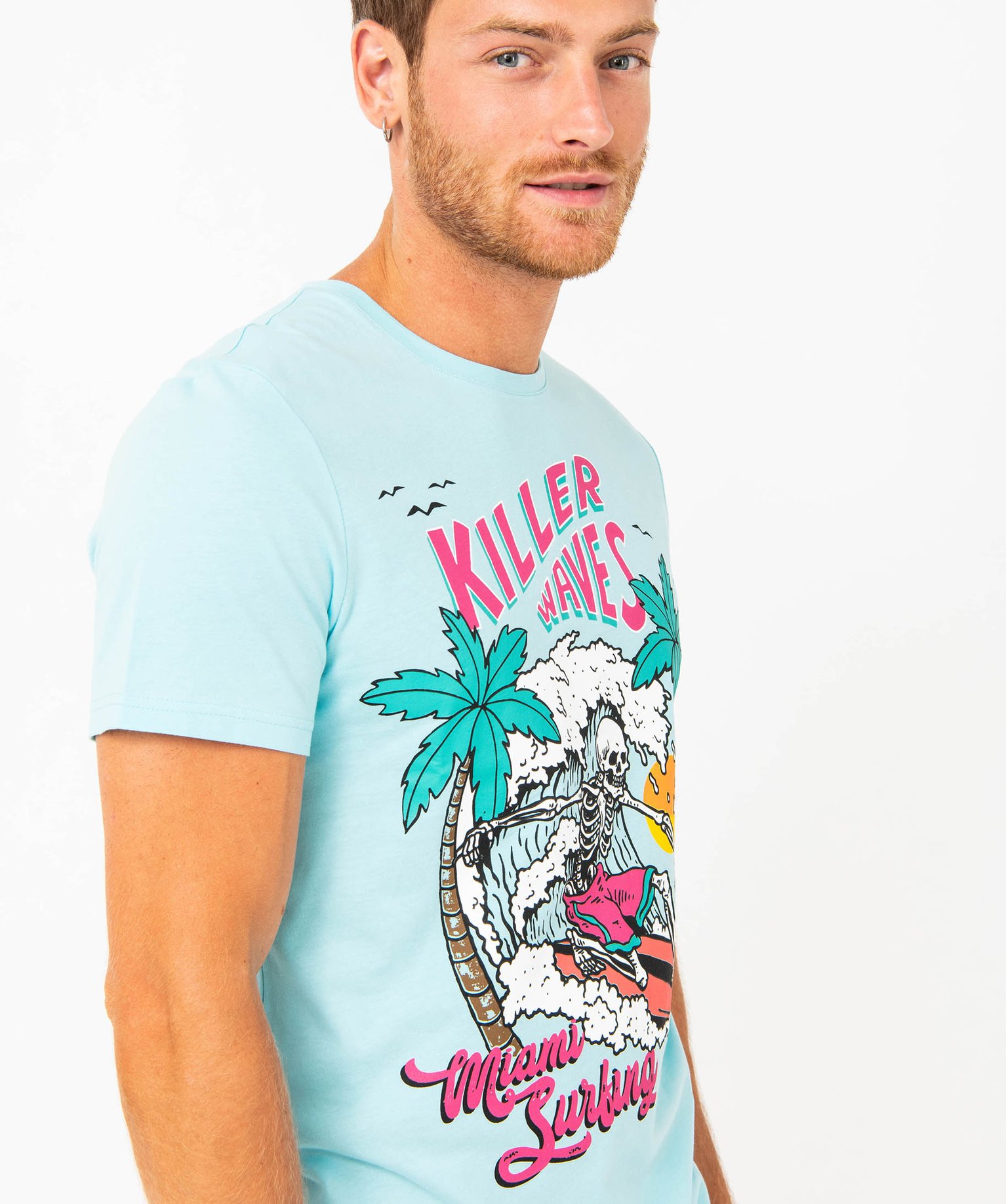 Tee-shirt à manches courtes imprimé estival homme bleu | GEMO
