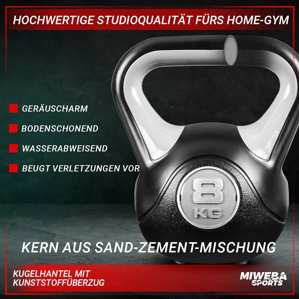 Miweba Sports Kettlebell Kettlebell KB200 - verschiedene Varianten, (Anti-Rutsch-Griff - Hartgummifüße - wasserabweisend - geräuscharm - hochwertige Sand-Zement-Mischung - Profi Fitness Schwunghantel Indoor & Outdoor Workout Ganzkörpertraining Kugelg