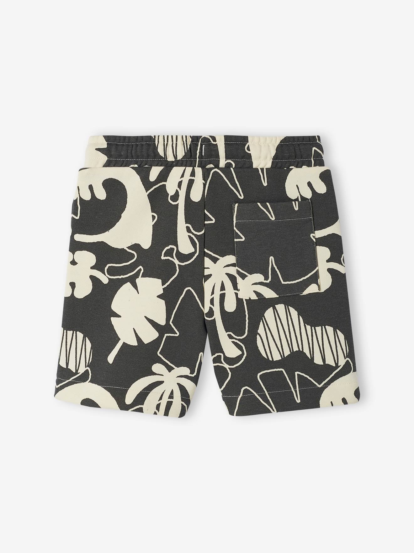 Short en molleton maxi motifs exotiques garçon vert sauge