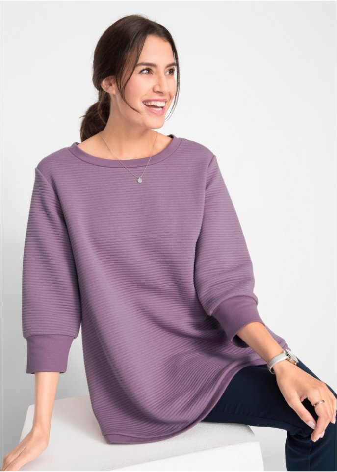 Langes Sweatshirt Tunika mit Struktur in A-Line, 3/4 Arm