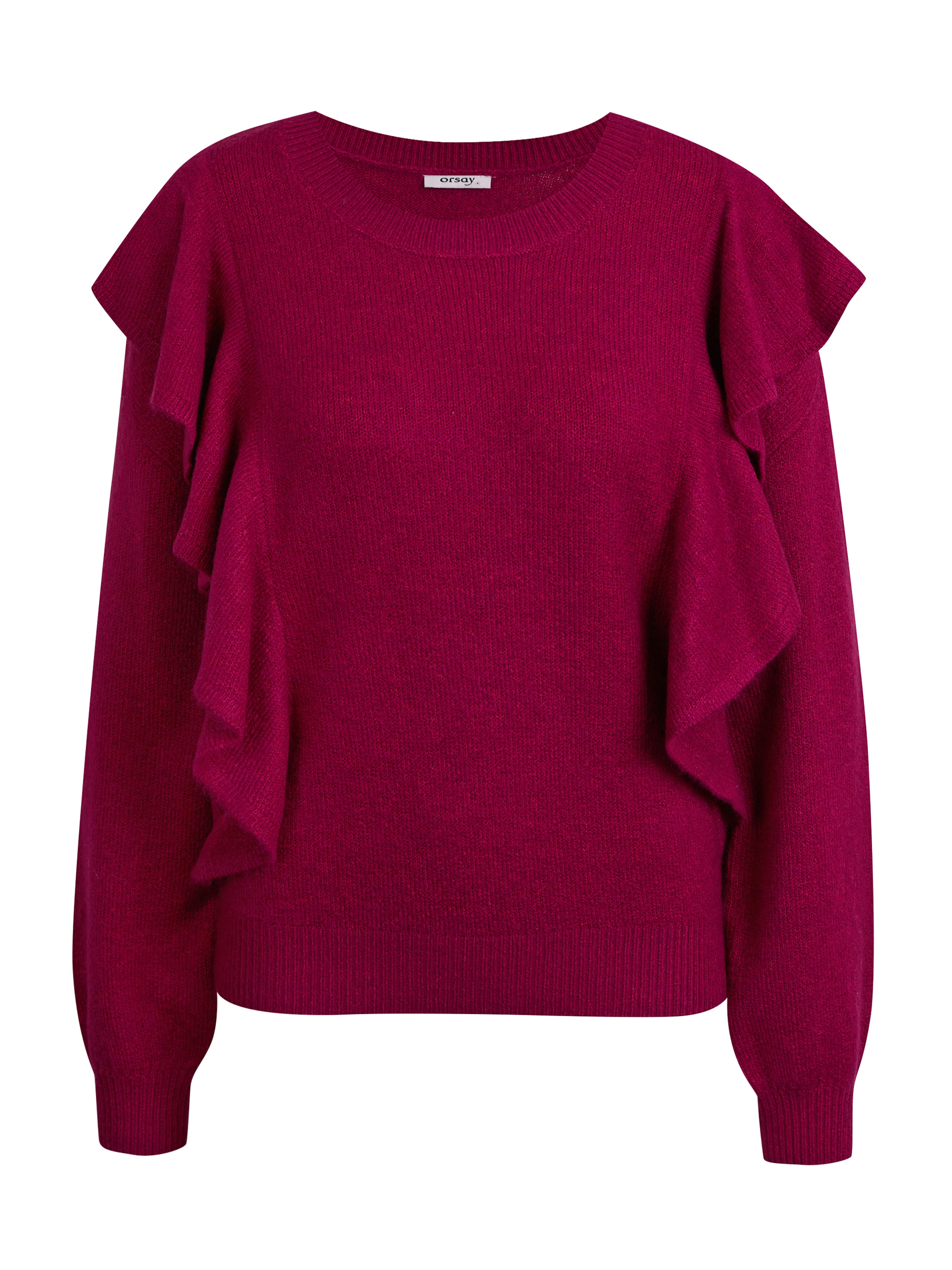 Dunkelrosa Damenpullover mit Rüschen ORSAY