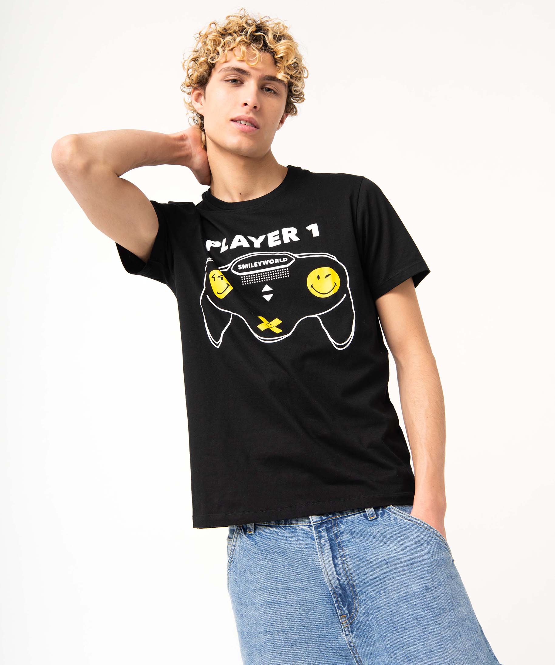 Tee-shirt homme imprimé fantaisie - Smiley noir | GEMO
