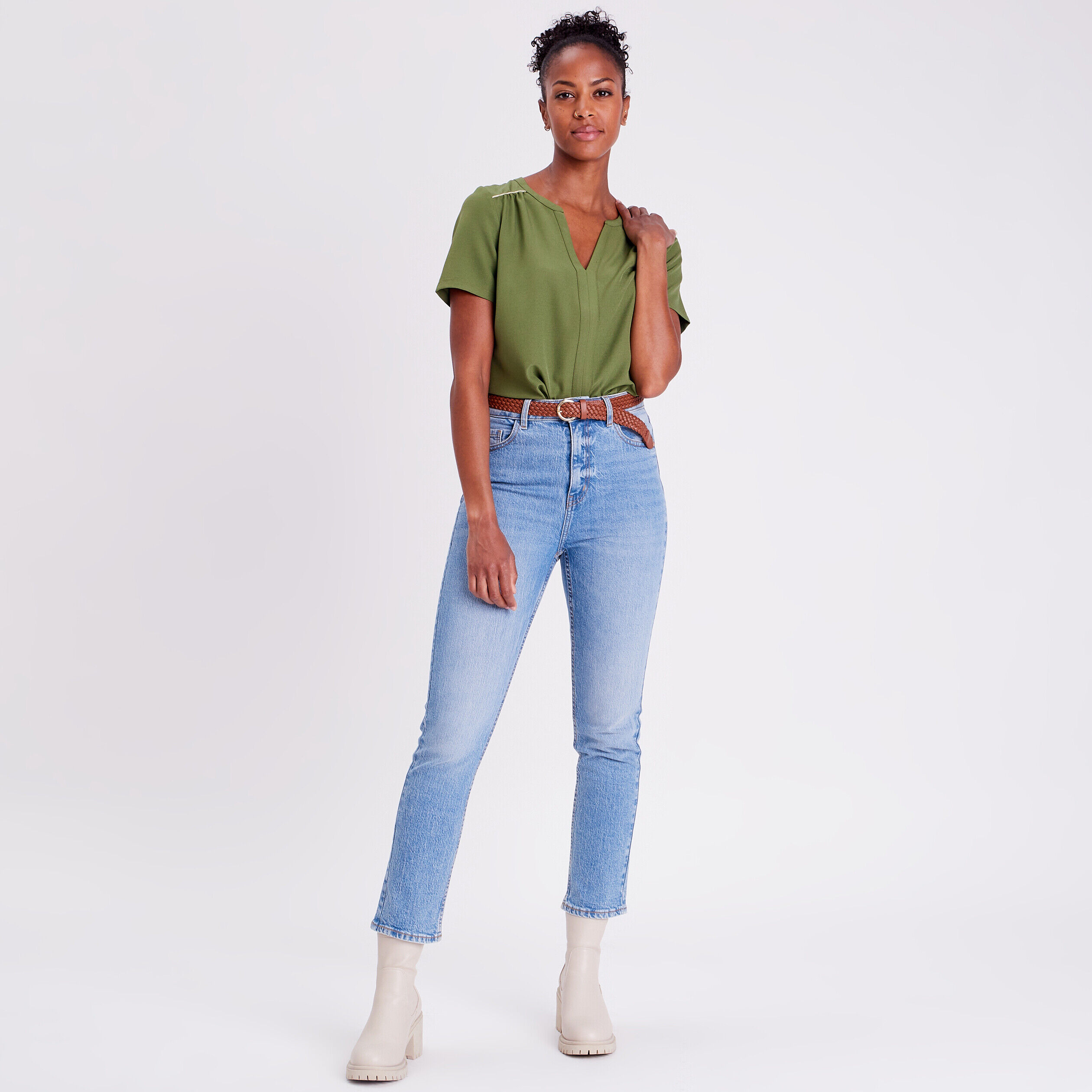 T-shirt manches courtes vert kaki femme | Cache Cache