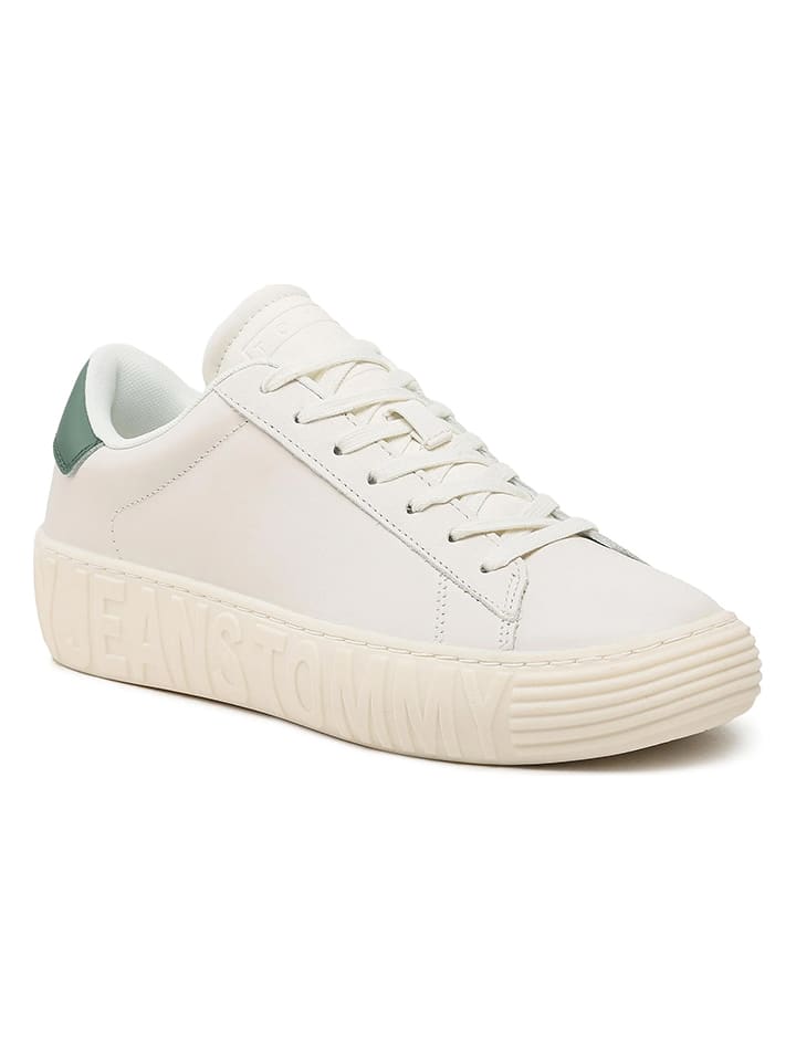 Tommy Hilfiger Shoes Leder-Sneakers in Creme/ Grün günstig kaufen