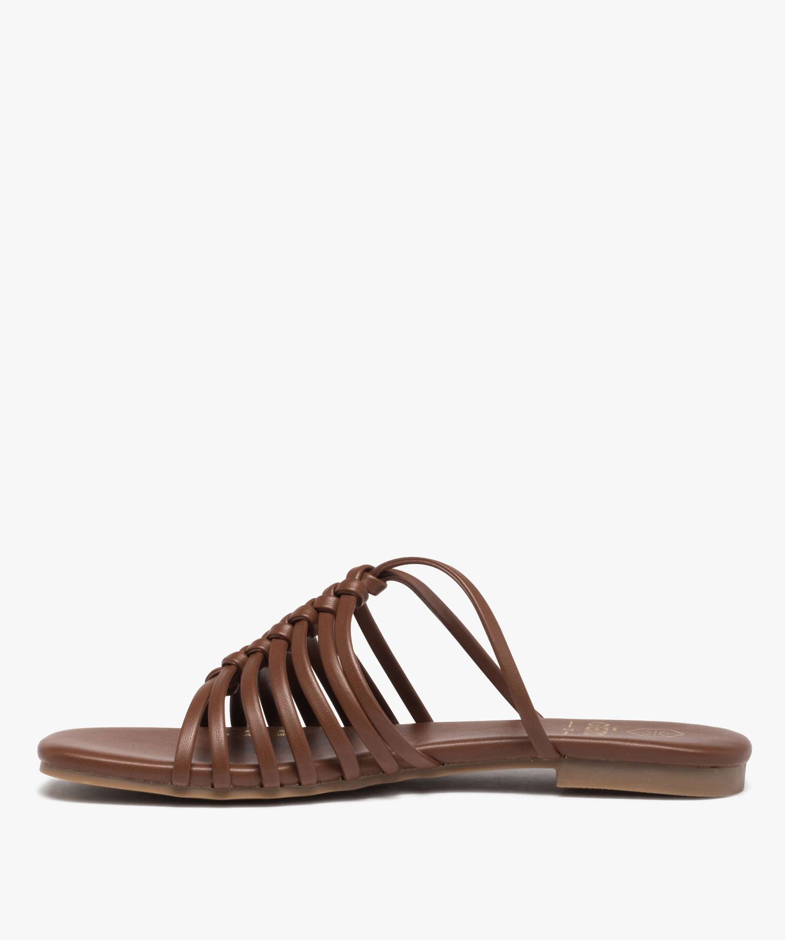 Mules femme à talon plat dessus à fines brides unies marron | GEMO