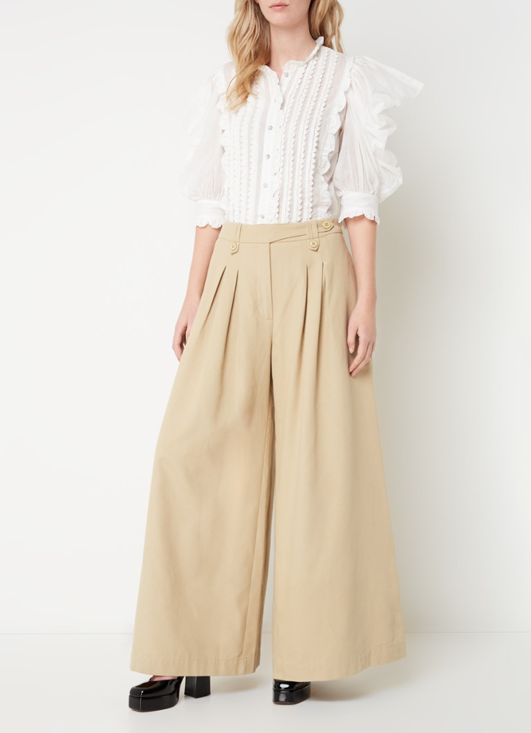 Pantaloni palazzo cu talie înaltă, model Farm Rio, cu buzunare laterale și croială lată.