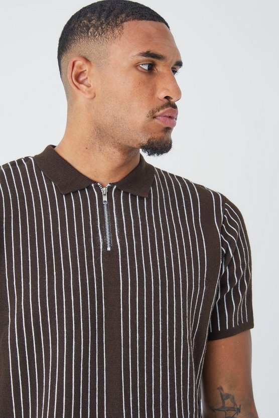 Tall Poloshirt mit vertikalen Streifen und Reißverschluss