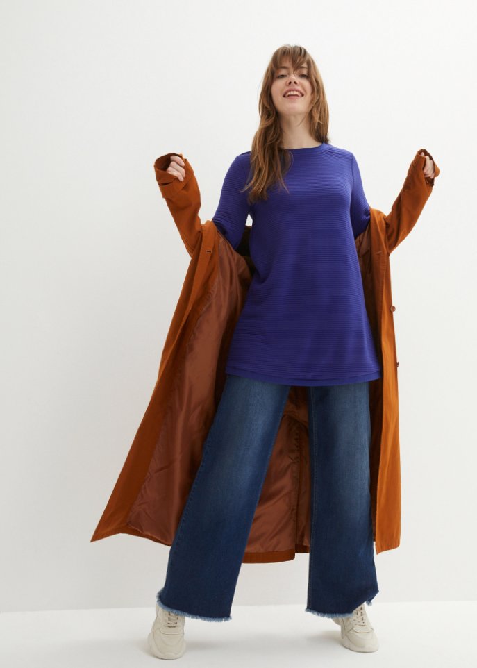 Langes Sweatshirt Tunika mit Struktur in A-Line, 3/4 Arm