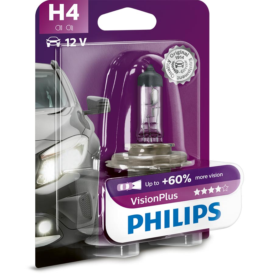 Philips VisionPlus +60% H4 Glühlampe, 1 Stück - ATU