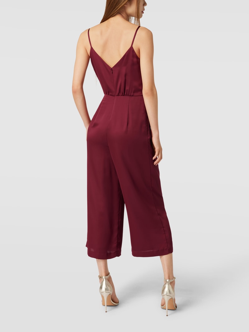 Cocktail-Jumpsuit mit Schalkragen in dunkelrot meliert