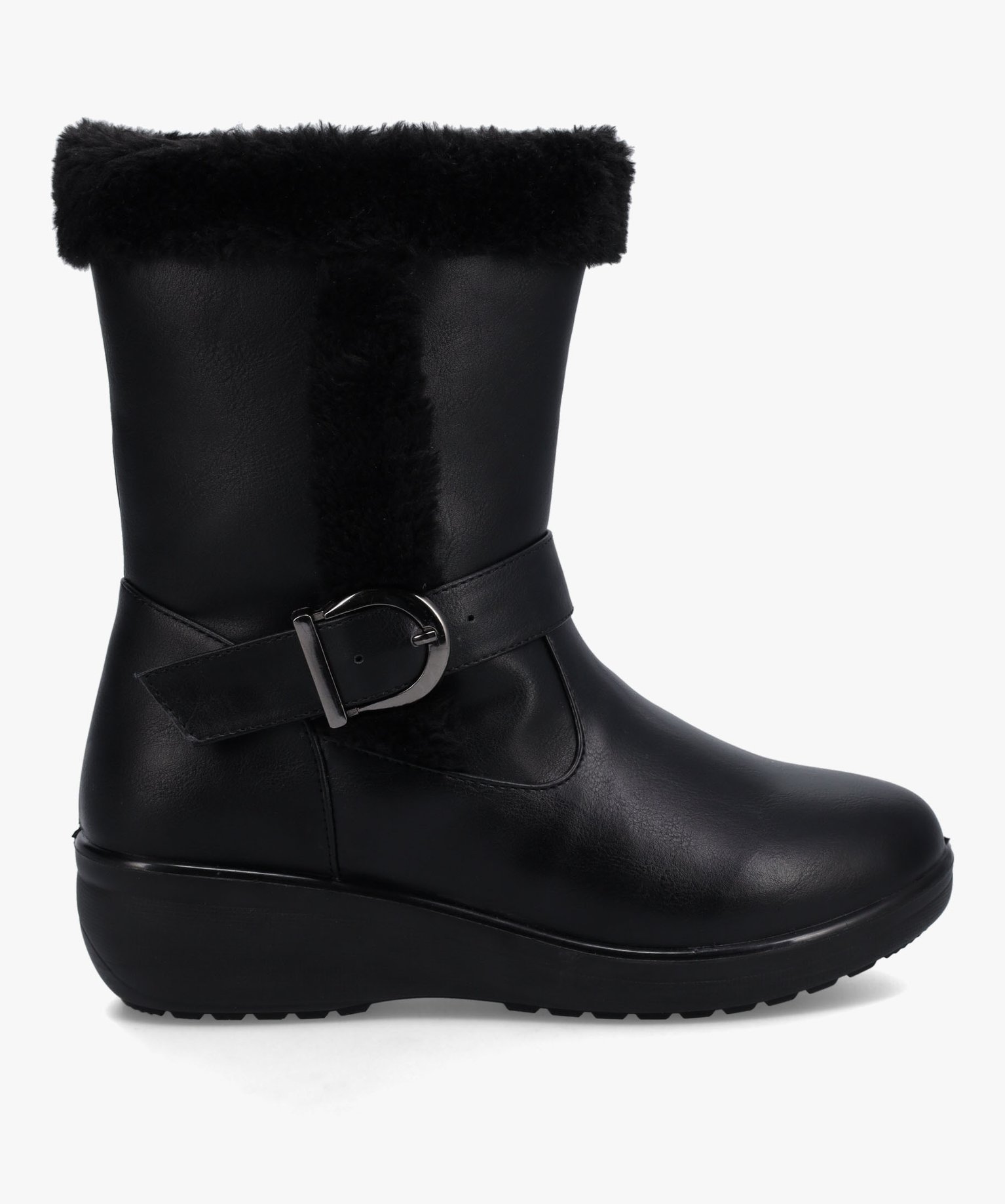 Boots fourrées femme confort unies à talon compensé noir | GEMO