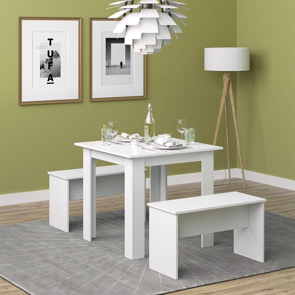 Vicco Essgruppe Tischgruppe Sitzgruppe SENTIO 80 cm Weiß, (Set, 3-tlg., 3-er Set), platzsparend
