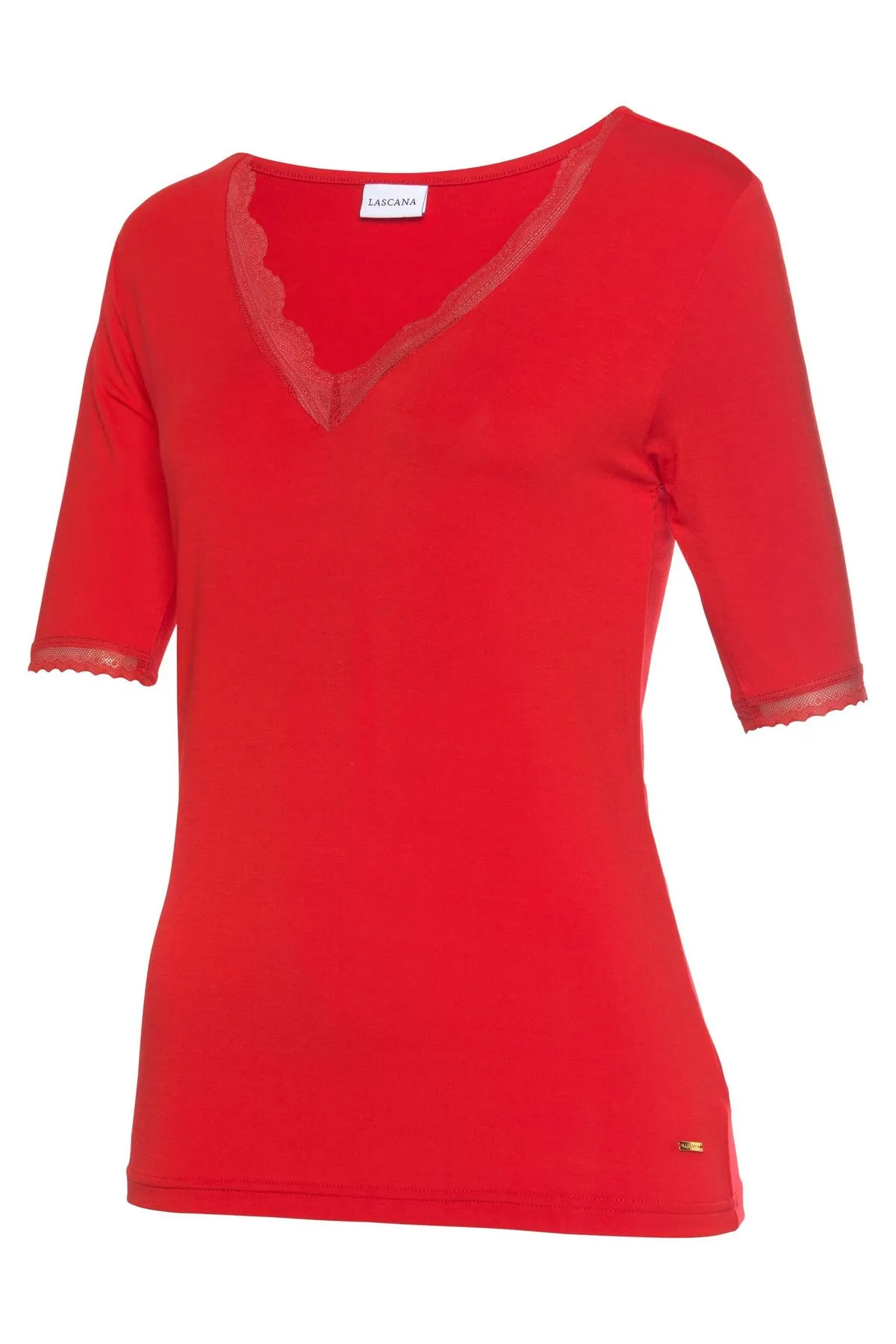 LASCANA  Pyjamaoberteil - Rot - Unifarben