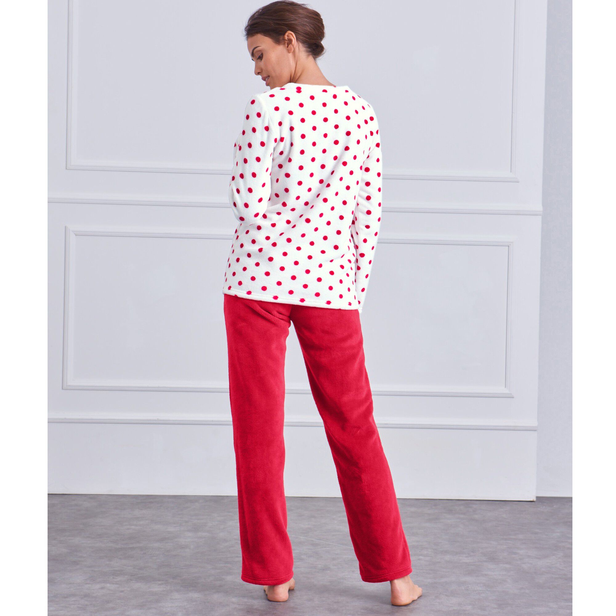 Pyjama polaire imprimé pois toucher peluche manches longues